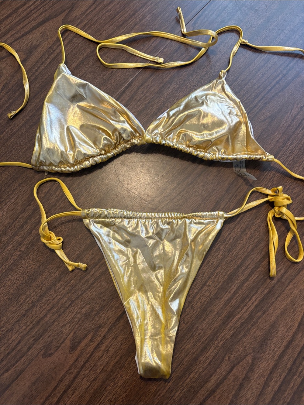 Large Metallic Gold Triangle String Bikini Top & Bottom Set